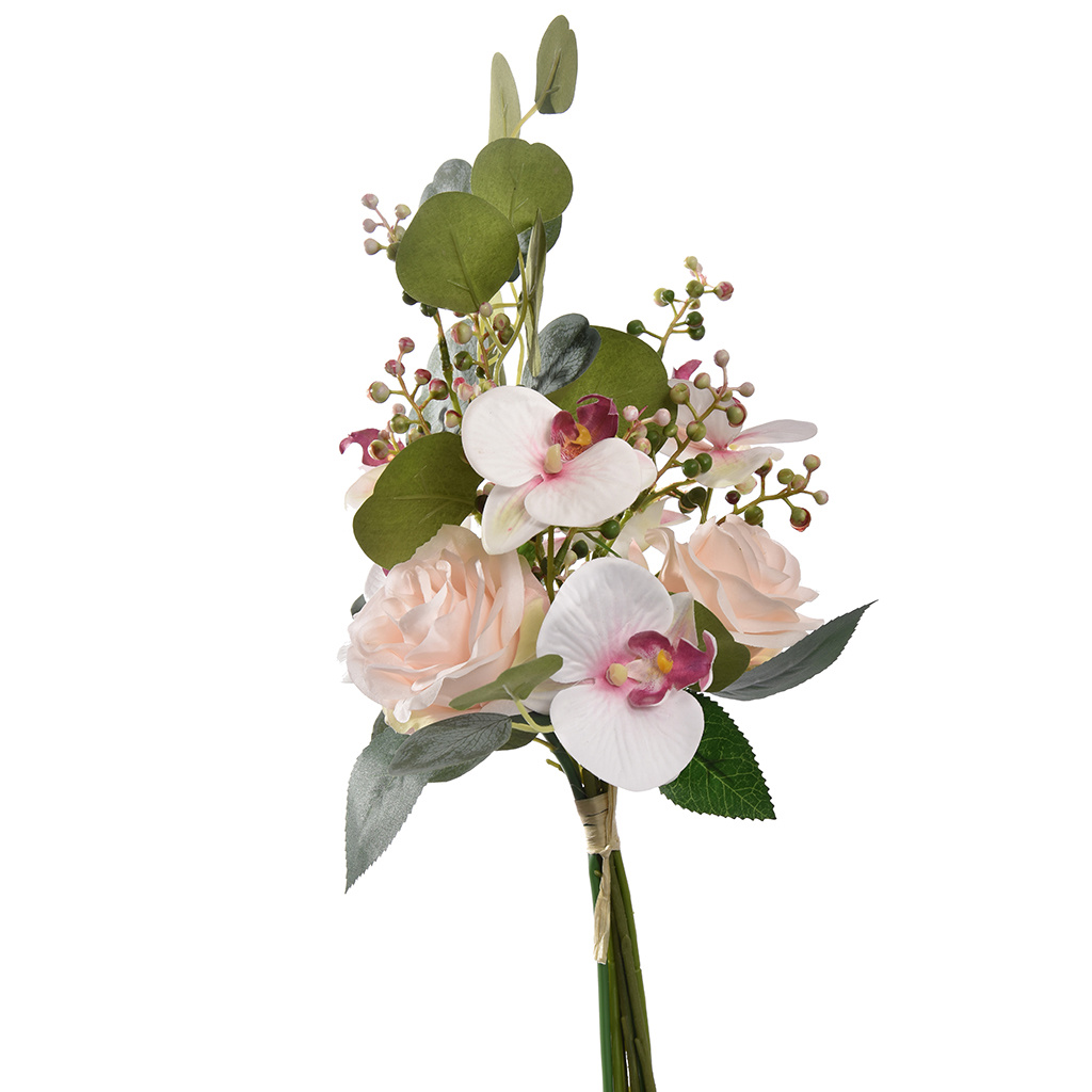 Buchet trandafiri și orhidee, 45 cm, crem-roz