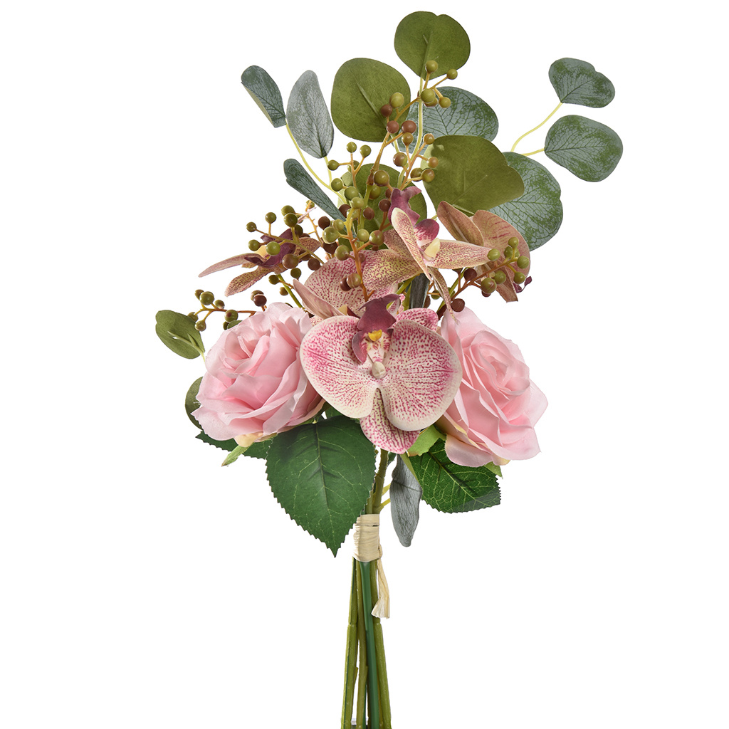 Buchet trandafiri și orhidee, 45 cm, roz