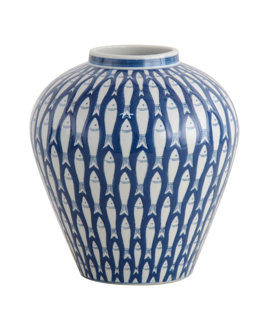 Vase fish white/blue ceramic d23x26h