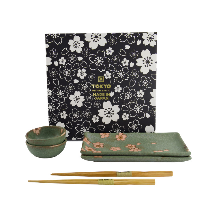 Set sushi Sakura, 6 piese, 22x13 cm, verde