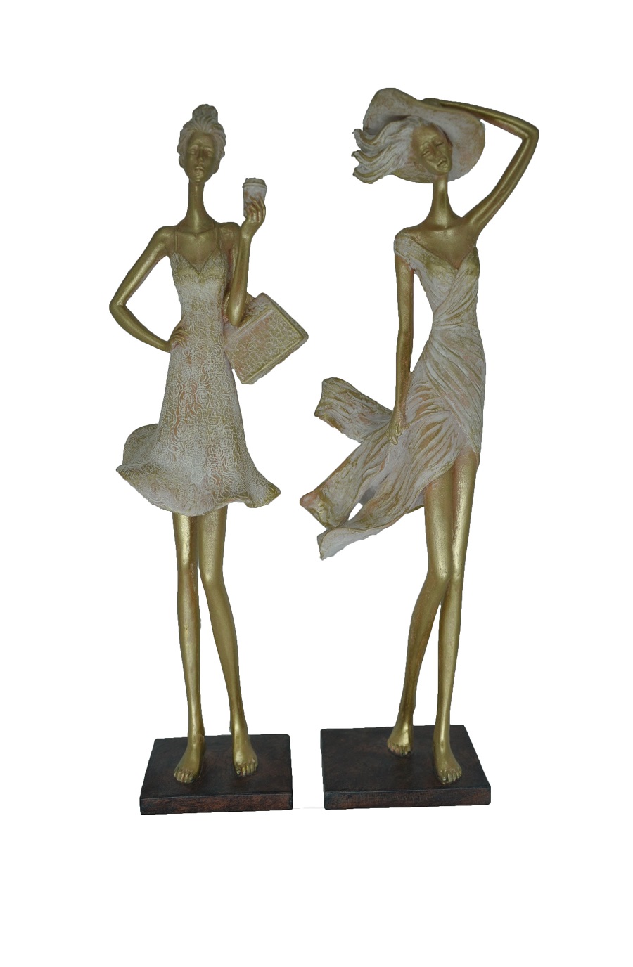 Vint.gold resin lady with hat 39h