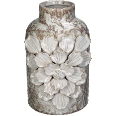 Vază din gresie ceramică, albă, 15,5x14,5x23 cm