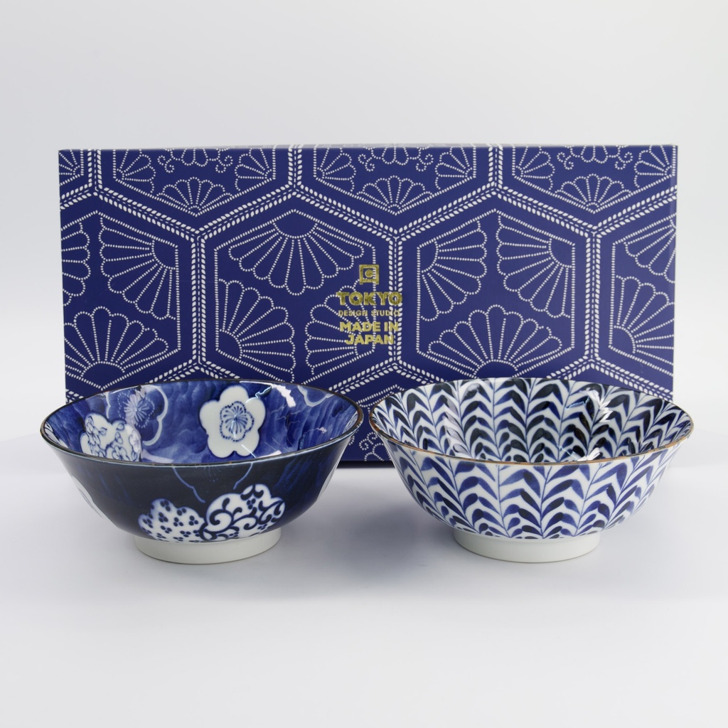 Mino Blue Mixed Ramen Bowls 2pcs