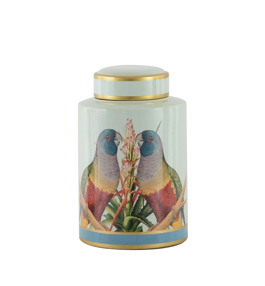 LIDDED JAR MACAW PORCELAIN MULTICOLOUR