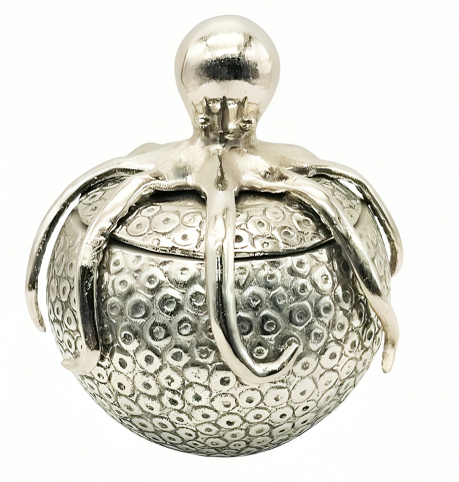 Round box in nickel octopus d20x24h