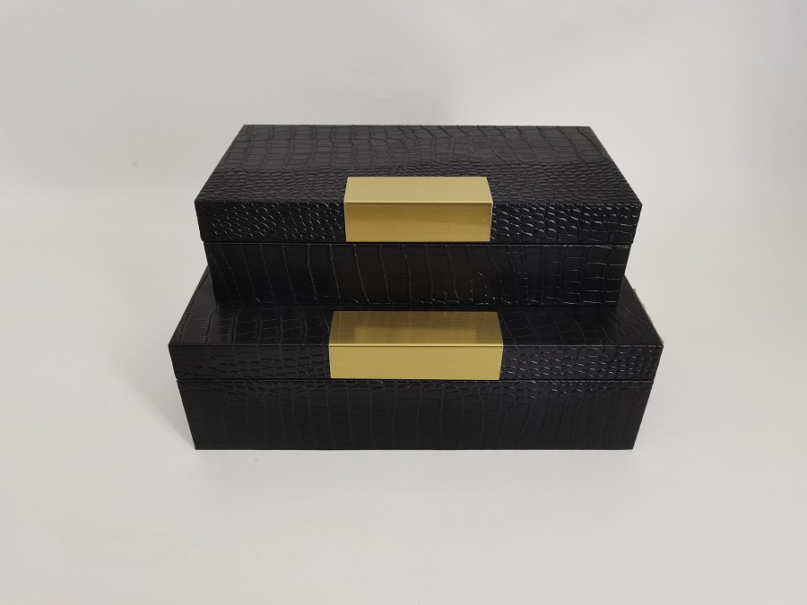 Cutie dreptunghiulară imitație croco negru, 34x20x10 cm