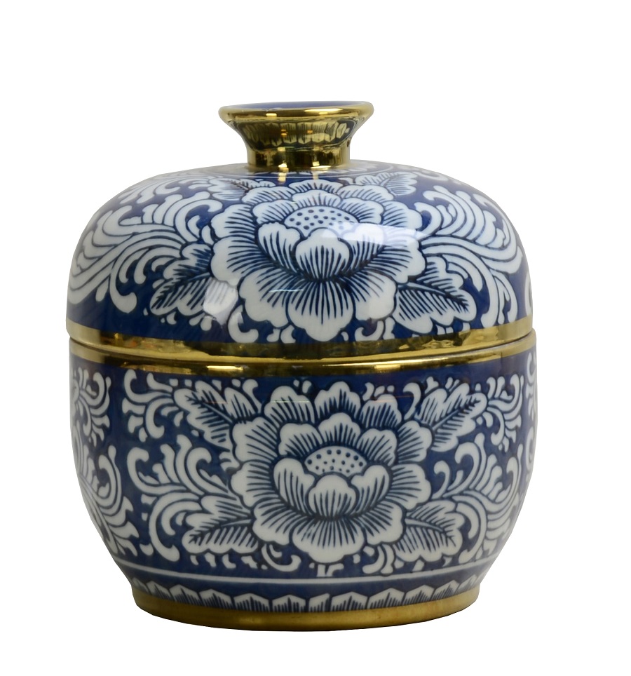 BOXE PORCELAIN WHITE/BLUE D18x20h