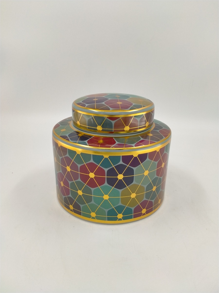Vas ceramic cu capac Disco, multicolor, H20 cm