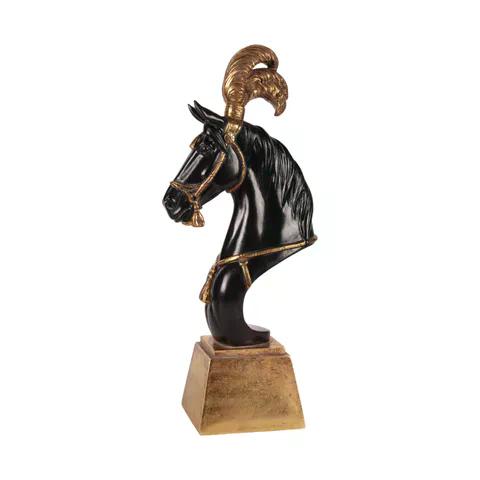 Sculptură cap de cal, 36,5 cm, negru/auriu