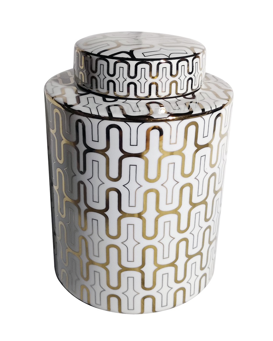 POT W/LID CERAMIC WHITE/GOLD BUBBLE 27h