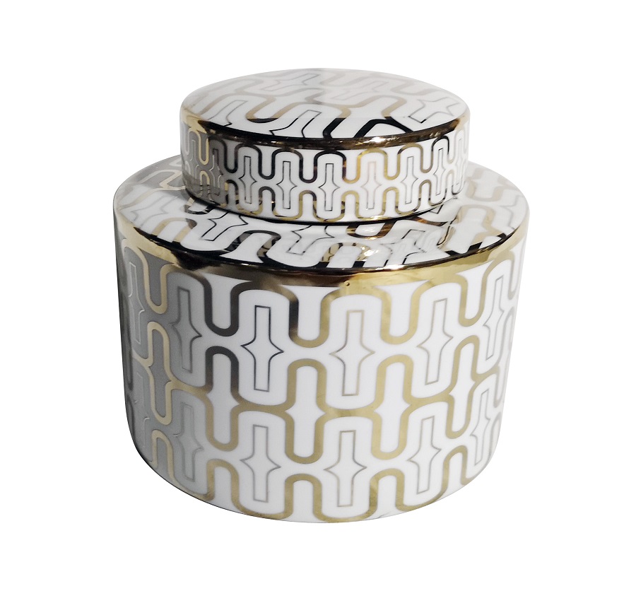 POT W/LID CERAMIC WHITE/GOLD BUBBLE 20h