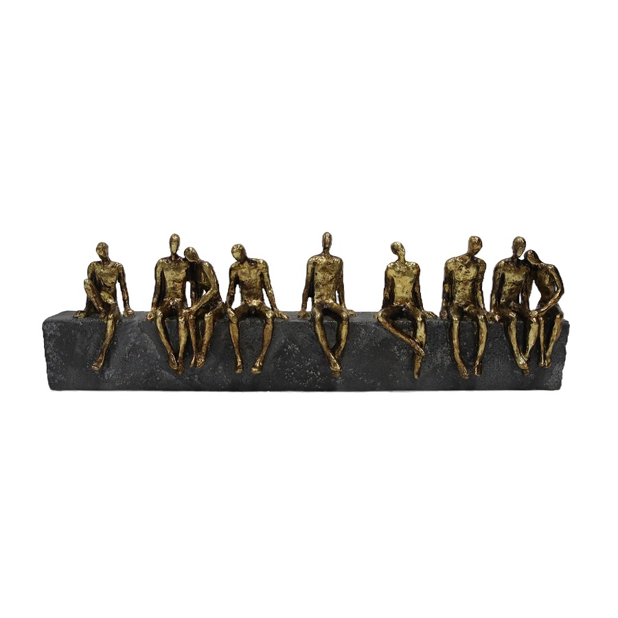 9 ANT.GOLD RESIN SITTING PEOPLE ON BASE