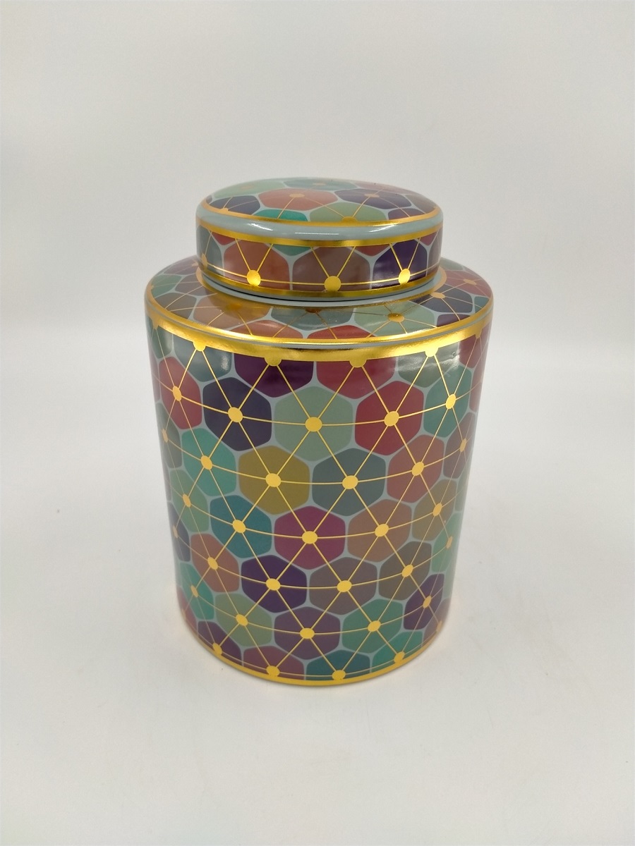 Vas ceramic cu capac Disco, multicolor, H27,5 cm