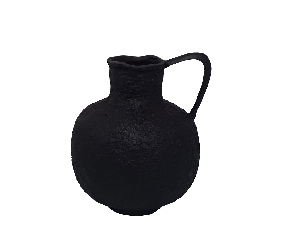 Vază din aluminiu negru texturat, D29,5x37,5 cm