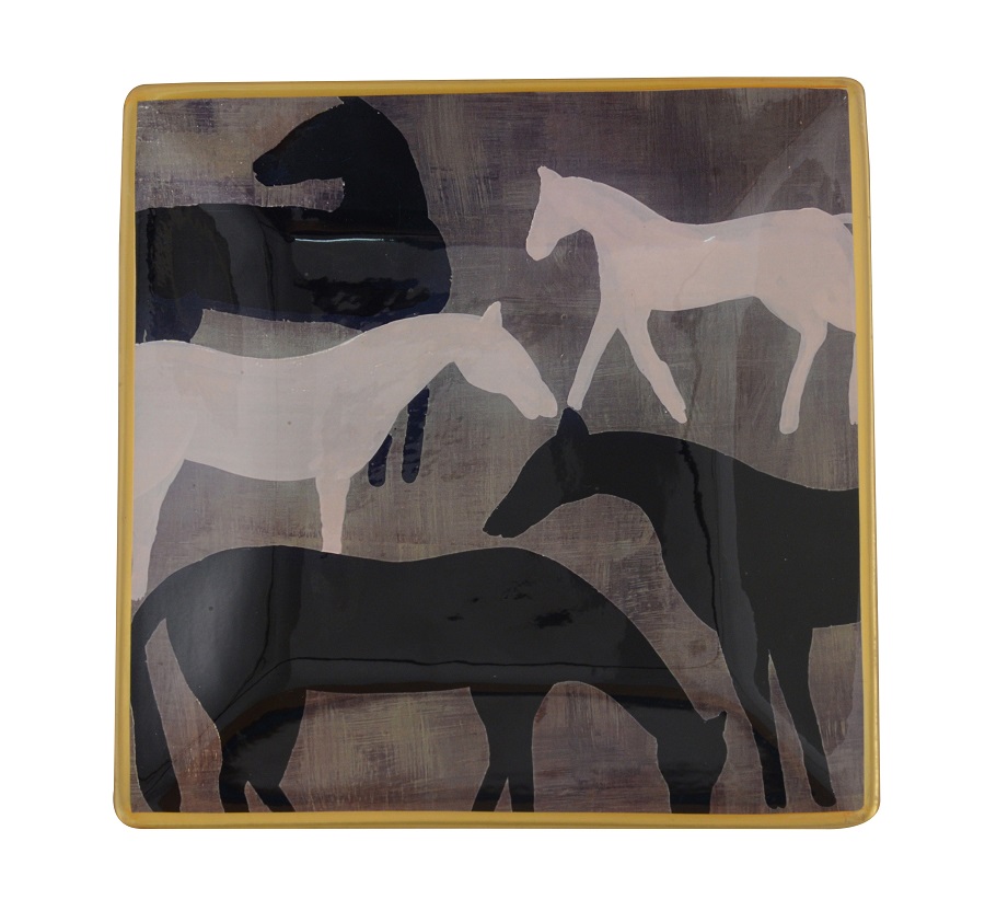 Ceramic square plate horses 24x24