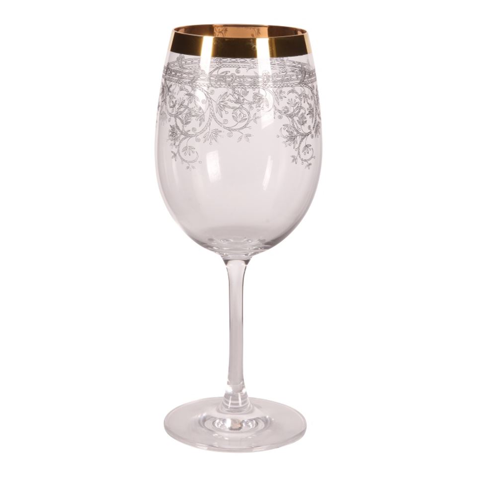 Pahar de vin alb cu bordură aurie, 390 ml