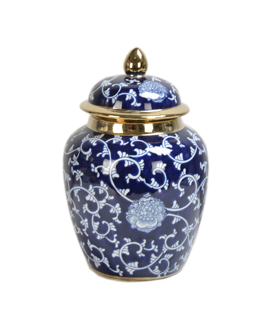 WHITE/BLUE CERAMIC JAR 32h