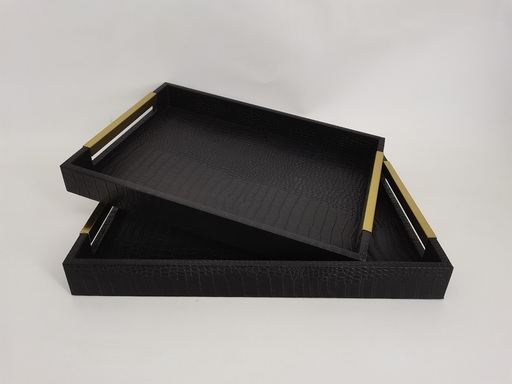 Tavă dreptunghiulară imitație croco negru, 43x30 cm