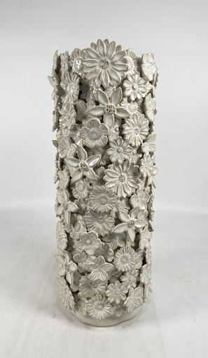 Vază ceramică crem cu flori, D17,5x44 cm