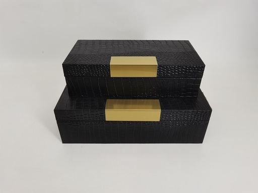 Cutie dreptunghiulară imitație croco negru, 34x20x10 cm