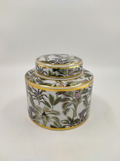 Vas ceramic cu capac Jungle, multicolor, H20 cm
