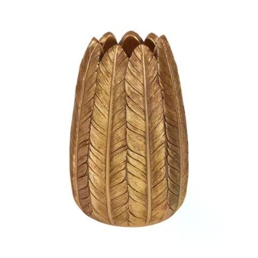 Vază Feather L din rășină aurie, 15,5 cm