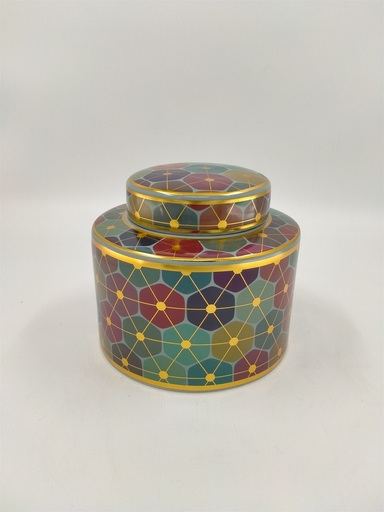 Vas ceramic cu capac Disco, multicolor, H20 cm