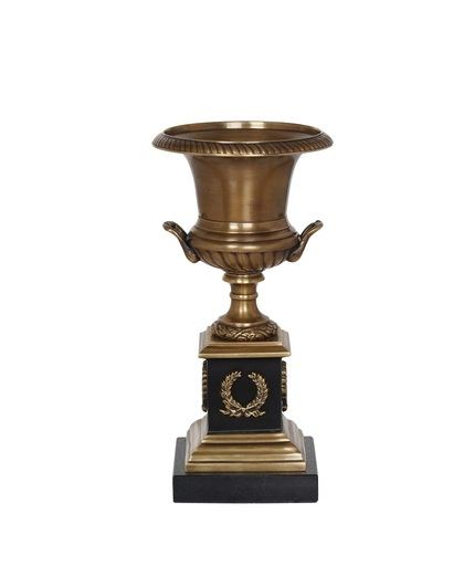 Urnă decorativă negru/auriu pe bază pătrată, H33 cm