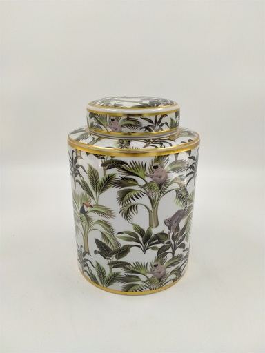 Vas ceramic cu capac Jungle, multicolor, H27,5 cm