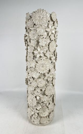 Vază ceramică crem cu flori, D16,5x62 cm