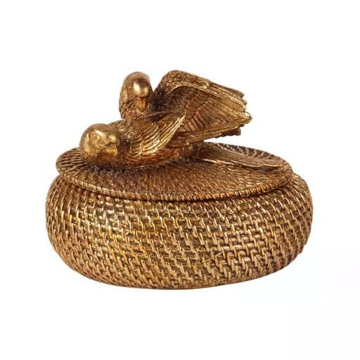 Cutie cu capac din rășină aurie, 19 cm