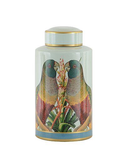 Lidded jar macaw multicolour ceramic
